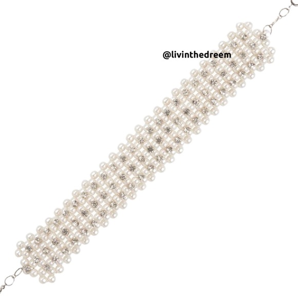 RETROFETE ROSEWOOD PEARL & RHINESTONE STATEMENT CHOKER $199 - Picture 5 of 12